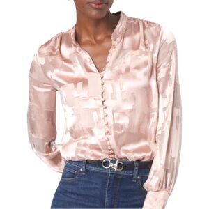 White House Black Market Pink Silk Blouse sheer button up Sz Small